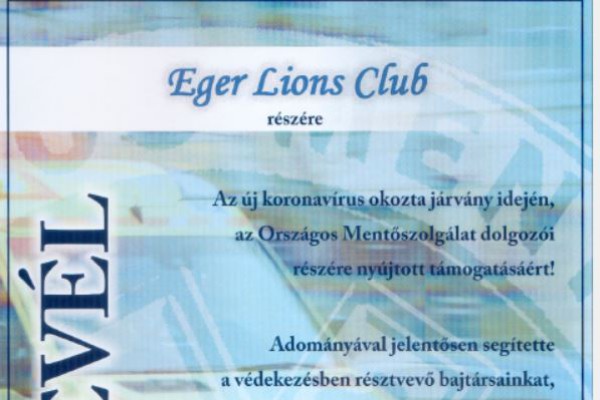 Az Országos Mentőszolgálat oklevéllel ismerte el az Eger Lions Club és partnerei munkáját