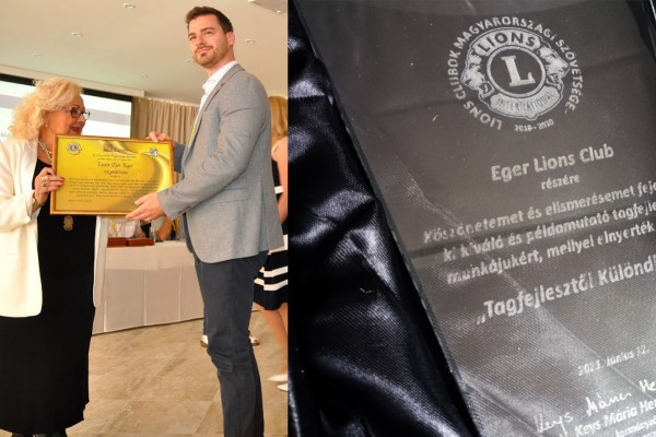 A Lions Magyarország oklevéllel és különdíjjal is jutalmazta az Eger Lions Club tagságát