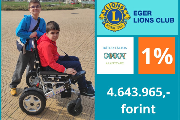 4.643.965 Ft-ot adhattunk át a Bátor Táltos Alapítvány részére, Barni és Tálti gyógyulására
